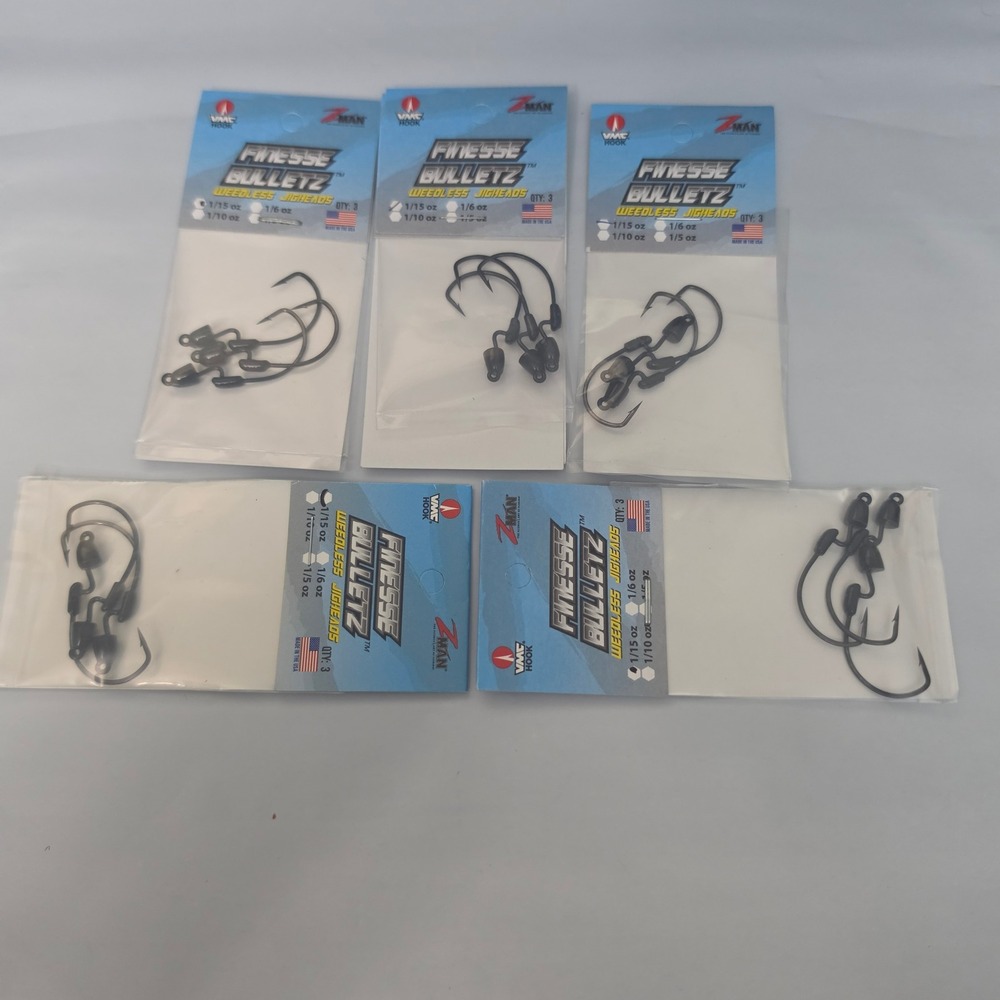 Z-Man Finesse BulletZ Jigheads 1/15 oz Black Weedless 5-Pack VMC Hook